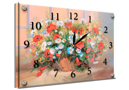 Часы-картина под стеклом Корзина цветов 30 см x 40 см (3824 - К104)