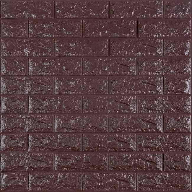 Панель стеновая самоклеящаяся декоративная 3D под кирпич цвета баклажан-кофе 700х770х7мм (018-7), Бордовый, Бордовый