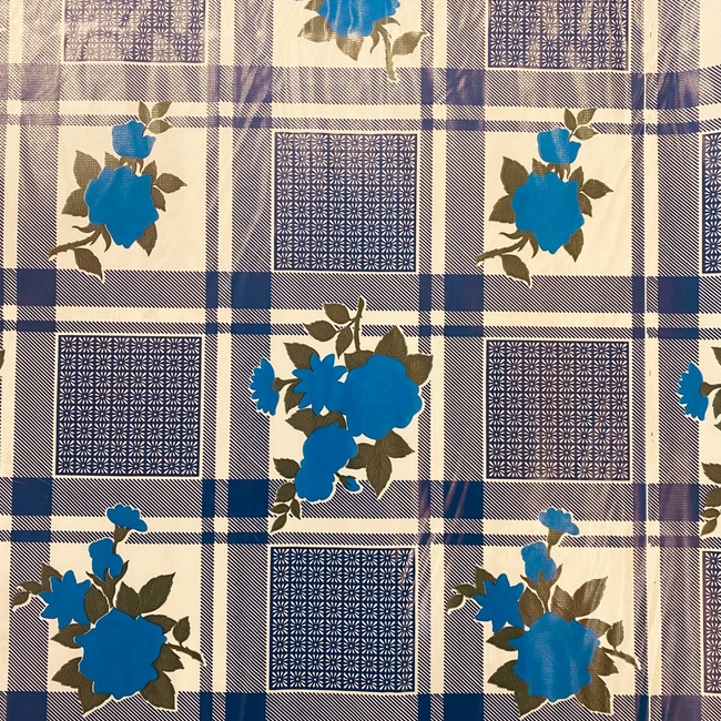 Клеенка на стол ПВХ без основы Цветы синие 1,2 х 1м (100 - 269), Синий, Синий