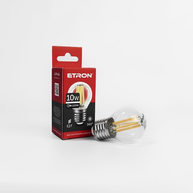 Лампа світлодіодна 10W ETRON Filament Power C45 E27 4200K прозоре скло USD (1-EFP-156)