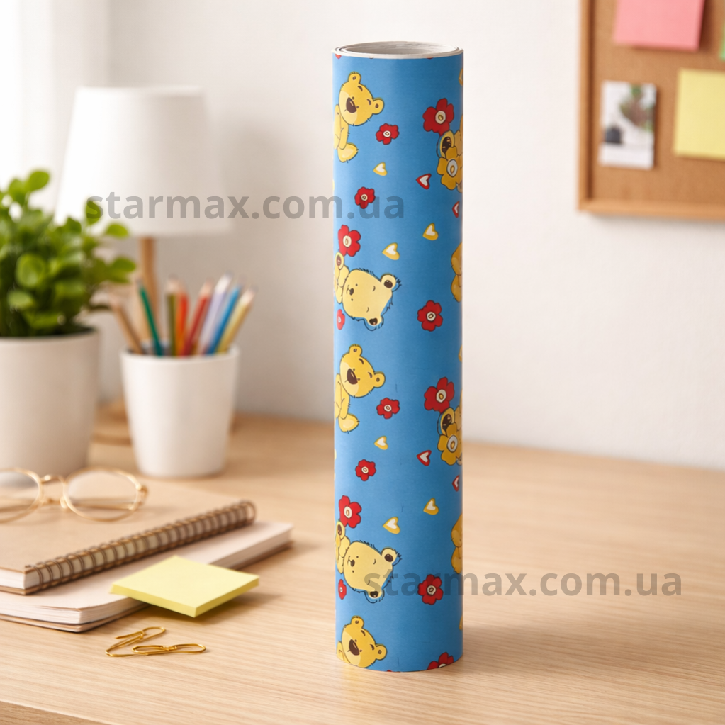 Самоклеюча плівка голуба з ведмедиками Patifix 45cм х 1м (15-6944)