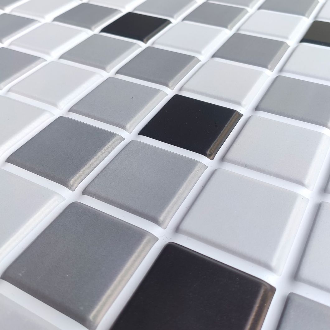 Панель стеновая декоративная ПВХ панель черно-белая мозаика 960Х480Х4ММ (1181), Серый, Серый