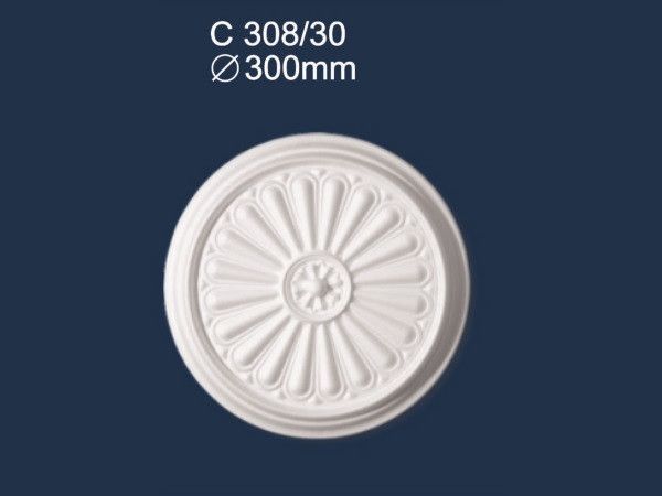 Розетка стельова кругла діаметр 30 см (200-С308 / 30), Білий, Білий
