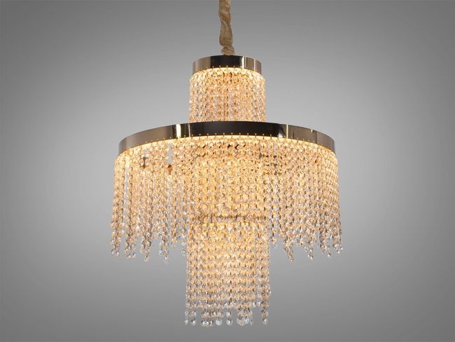 Кришталева люстра LED 376 золотиста з двома рівнями підвісок