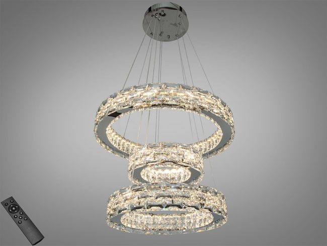 Підвісна кришталева LED люстра хром 70 Вт 3 кільця