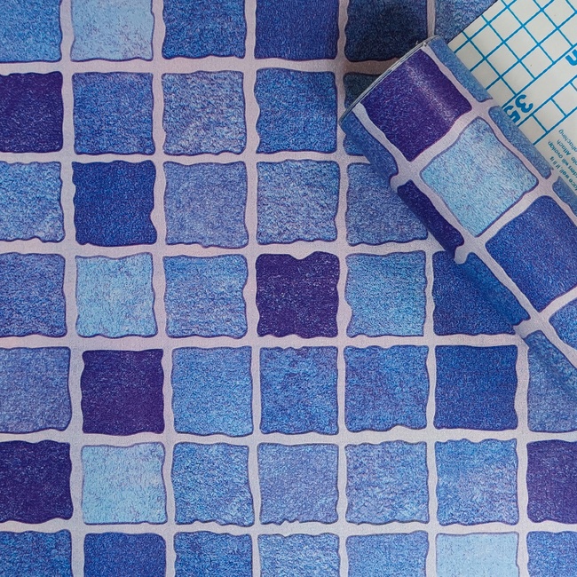 Самоклеющаяся декоративная пленка синяя мозаика 0,45Х10М (10366), Голубой, Голубой