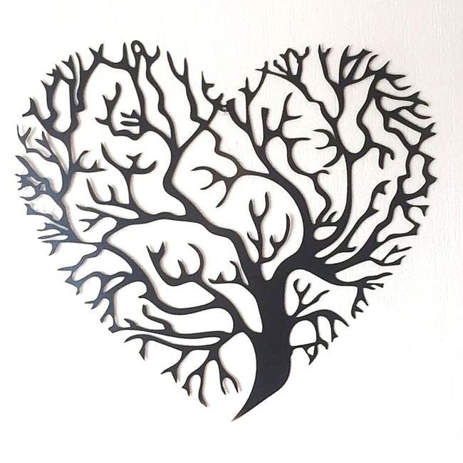 Панно картина из дерева декор на стену Дерево любви черная 0,7 х 0,66м (302-Lpn69)