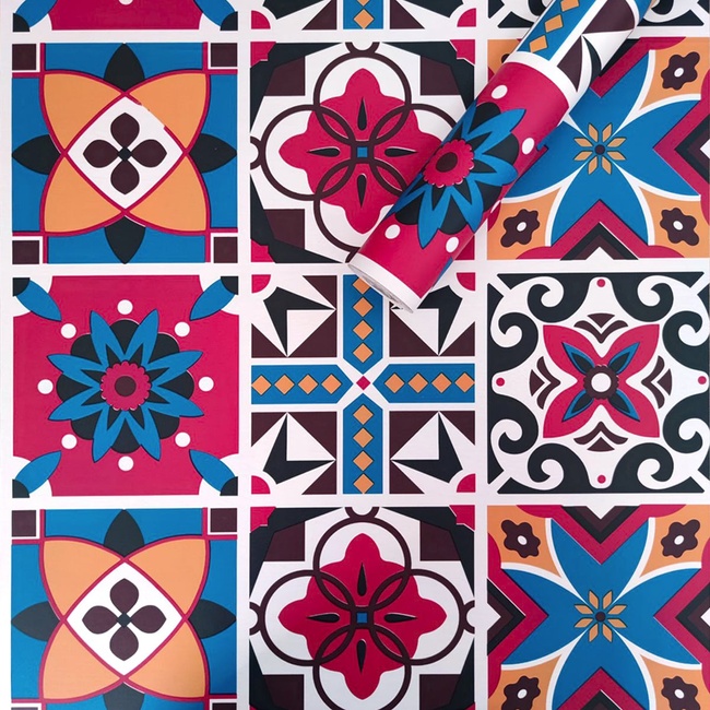 Самоклеющаяся декоративная пленка винтажная бордовая мозаика 0,45Х10М (MM-3188-6), Бордовый, Бордовый