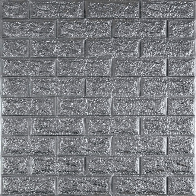 Панель стінова самоклеюча декоративна 3D під цеглу Срібло 700х770х7мм (017-7), Серый, Сірий