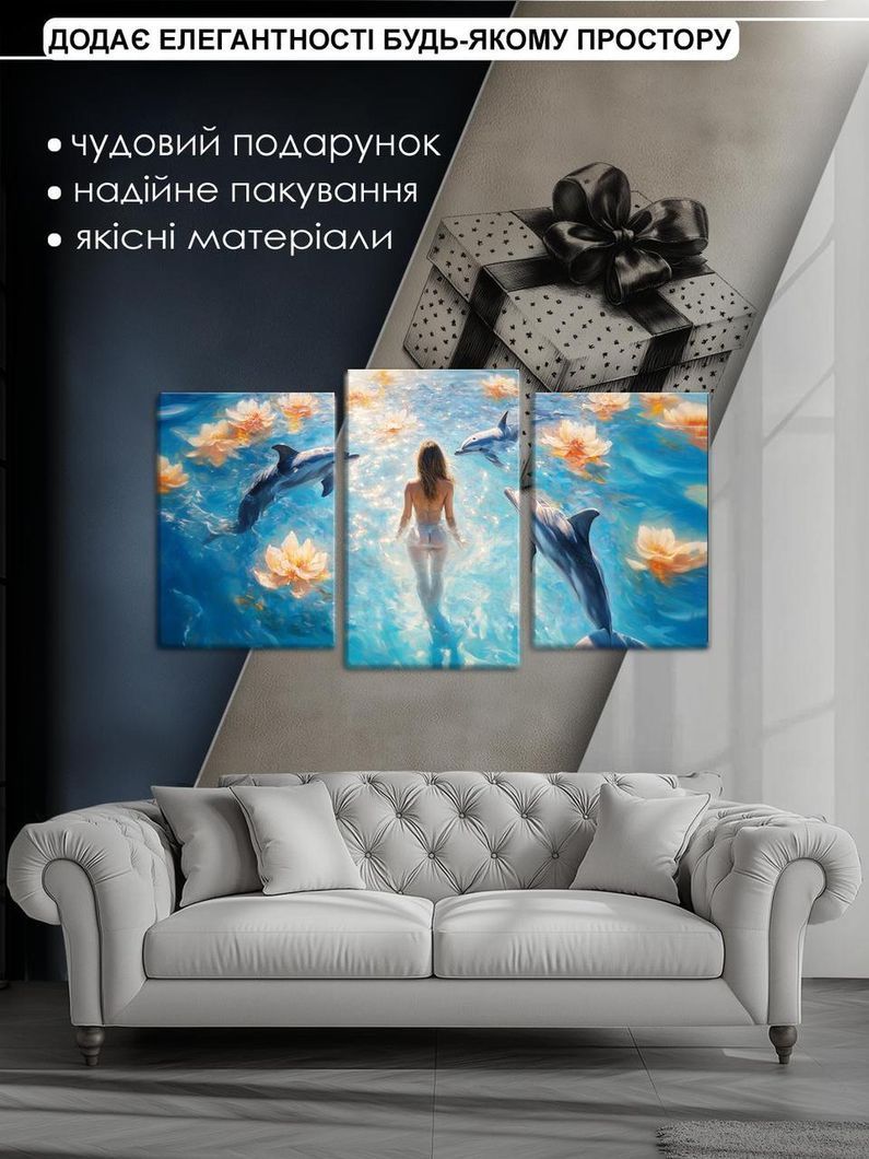 Модульная картина MAKO " На волне с дельфинами " 53x100 см MK30586