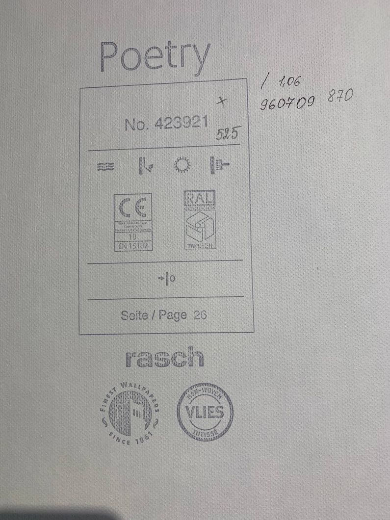 Шпалери вінілові на флізеліновій основі Rasch Poetry кавовий 0,53 х 10,05м (423921)