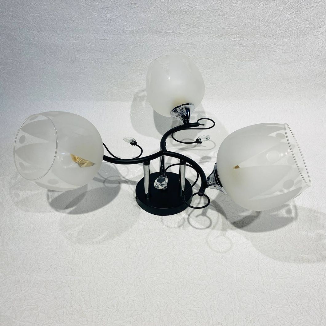 Люстра 3 лампы, черная в гостиную, спальню стекло в классическом стиле (XA1457/3), Черный, Черный