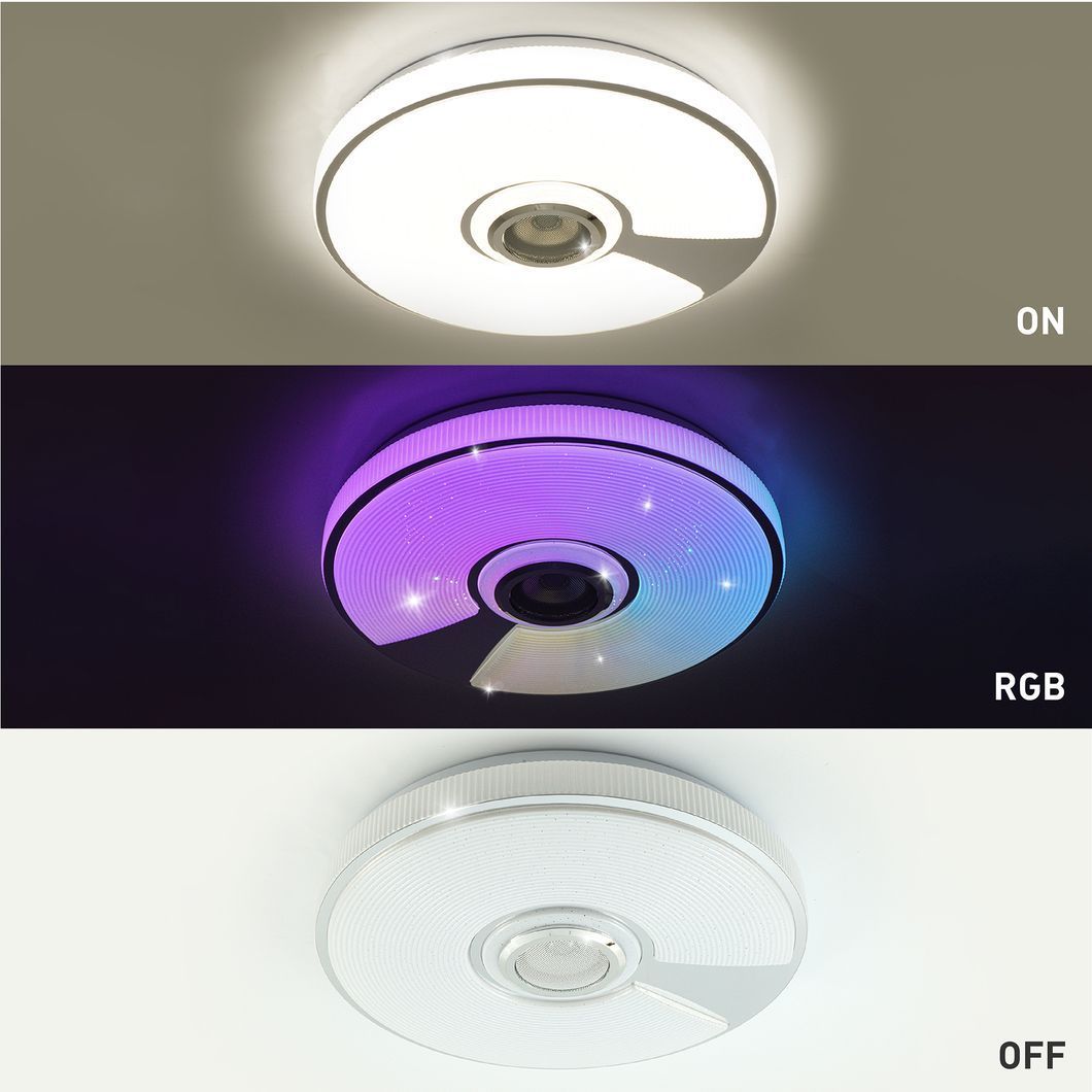 Смарт люстра музыкальная управляемая светодиодная SONG R RGB 60 Вт 380x70 мм Белая, матовий білий; хром