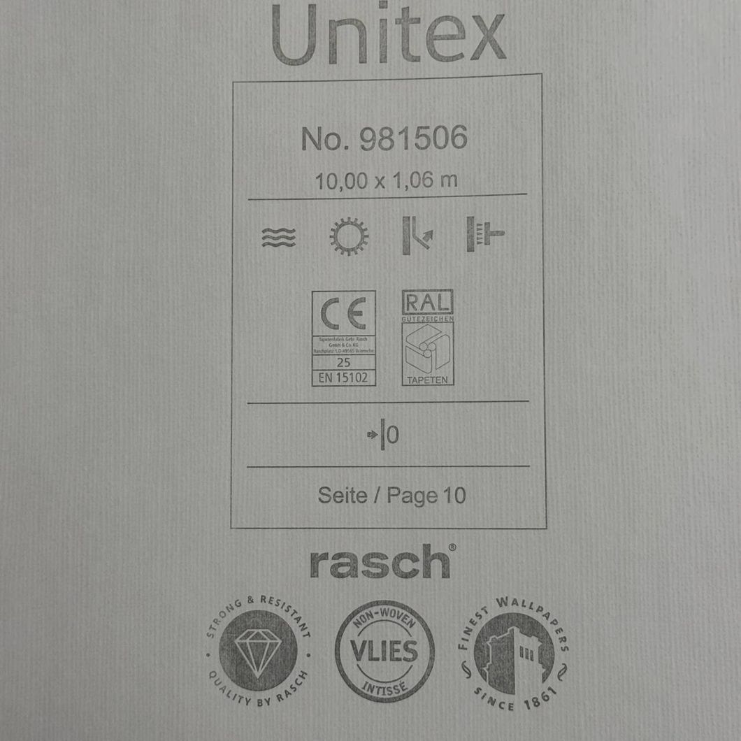 Шпалери вінілові на флізеліновій основі Rasch Unitex світло бежеві 1,06 х 10,05м (981506)