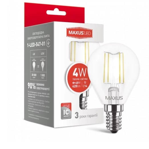 Лампа світлодіодна LED MAXUS G45 4W E14 теплий колір (1-LED-547-01)
