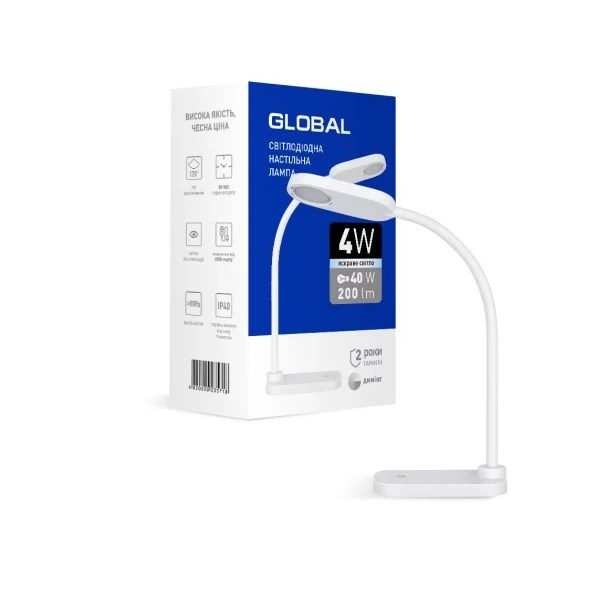 Настольная лампа GLOBAL 4W 4100K белая (1-GDL-02-0441-WT), Белый, Белый