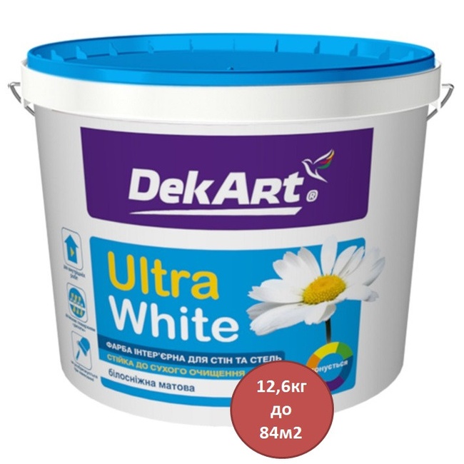 Фарба інтер'єрна для стін і стель матова Ultra White Декарт 12,6 кг (205324), Білий, Білий