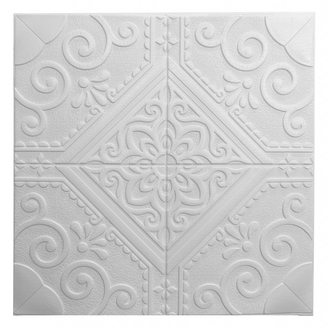 Панель стінова самоклеюча декоративна 3D біла 700x700x7,5мм (170), Білий, Білий