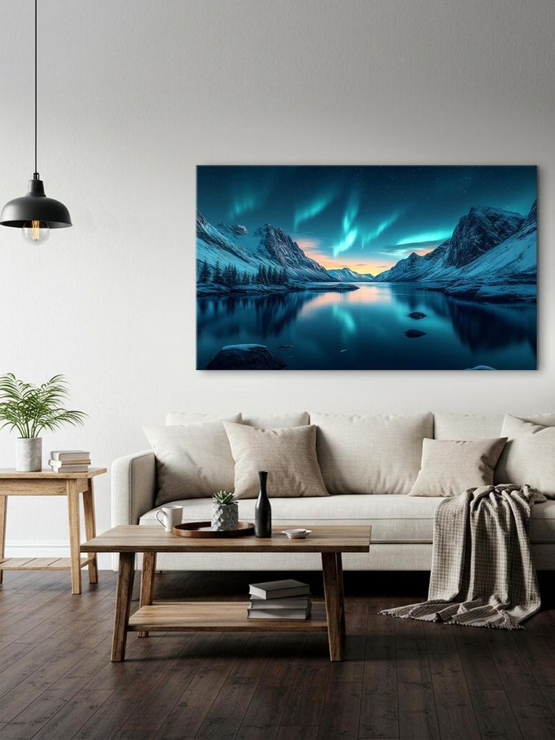 Картина на холсте МАKO " Северное сияние в горах " 60x100 см MK10526