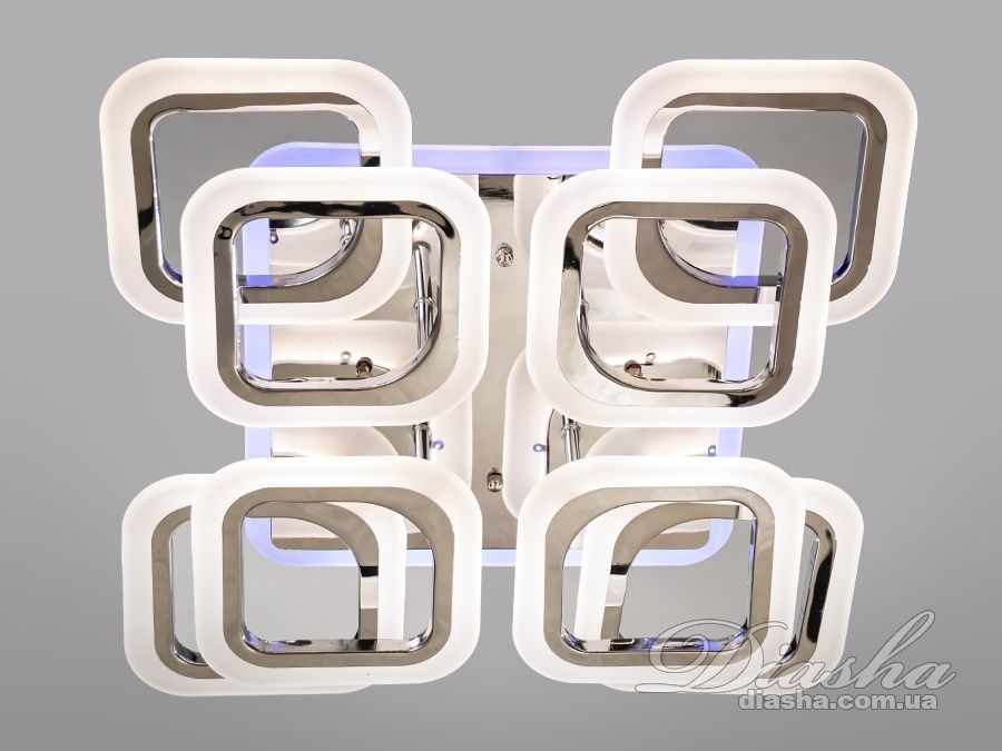 Стельова LED люстра з пультом, диммером і підсвічуванням, 110W, хром