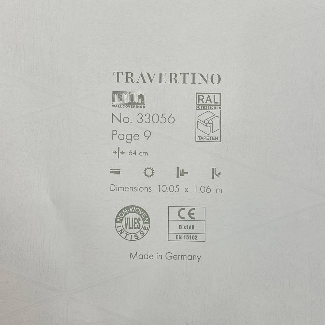 Обои виниловые на флизелиновой основе Marburg Wallcoverings Travertino белый 1,06 х 10,05м (33056)