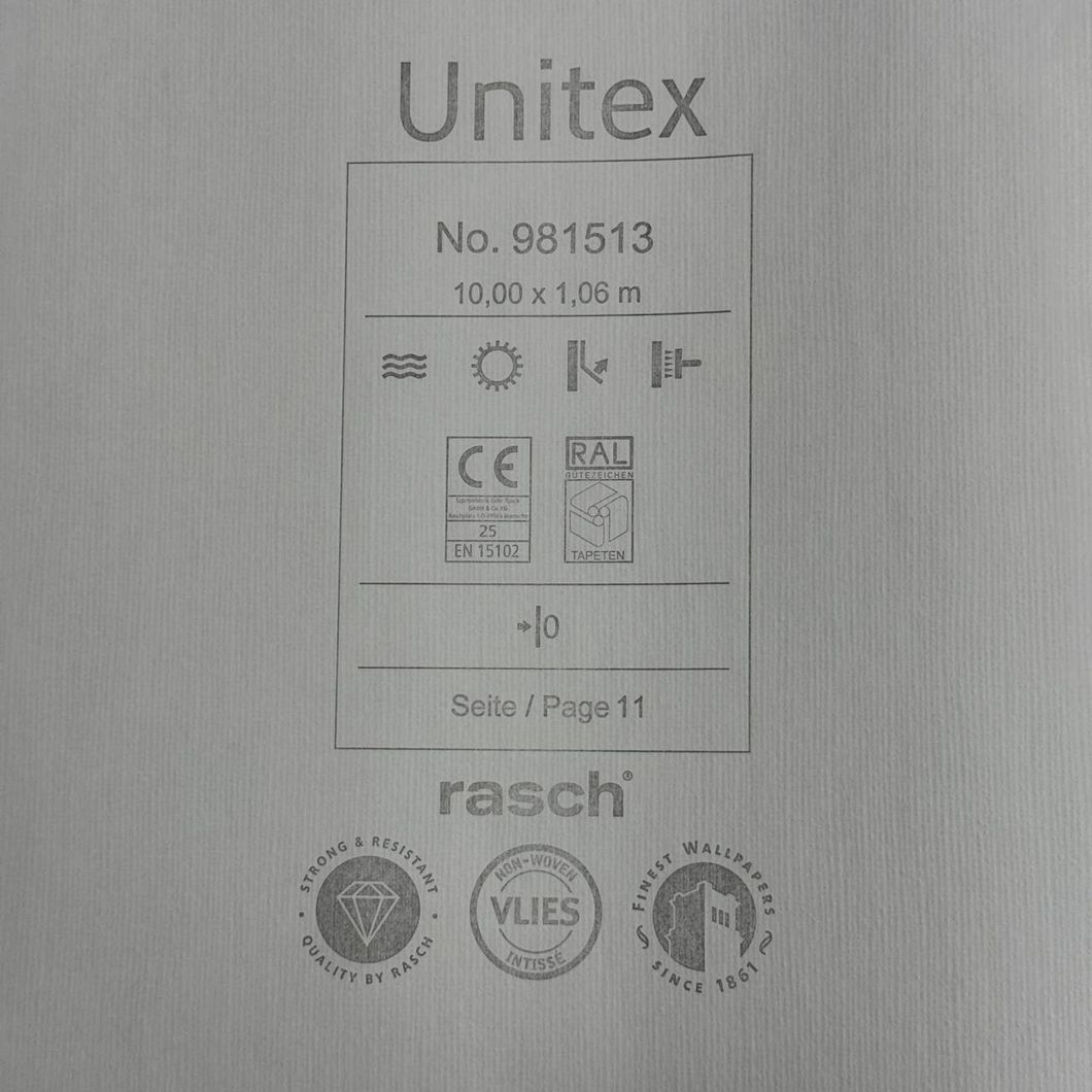 Шпалери вінілові на флізеліновій основі Rasch Unitex світло бежеві 1,06 х 10,05м (981513)