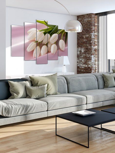 Модульна картина у вітальню/спальню для інтер'єру DK Place "Тюльпани" 5 частин 80 x 140 см (MK50176)