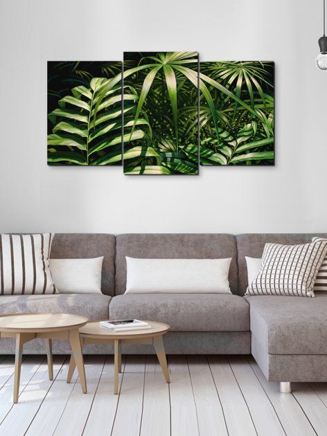 Модульна картина у вітальню/спальню для інтер'єру "Зелені папороті" 3 частини 53 x 100 см (MK30093_E)