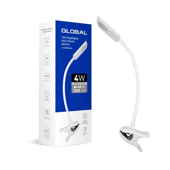 Настільна лампа GLOBAL 4W 4100K біла (1-GDL-03-0441-WT), Білий, Білий