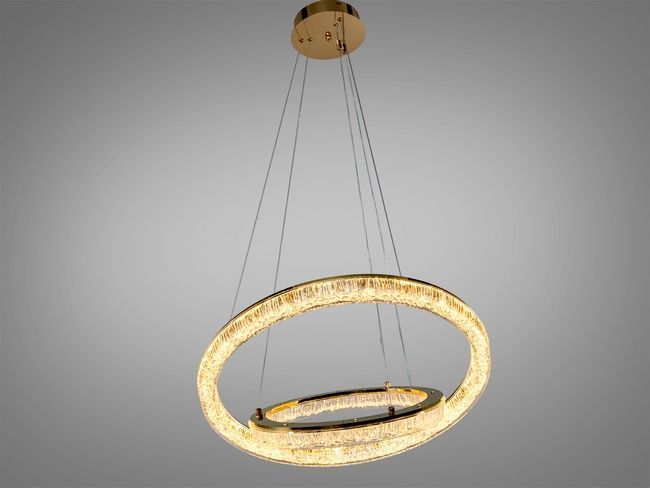 Підвісна LED люстра золото 70 Вт 2 кільця 12 м&sup2;