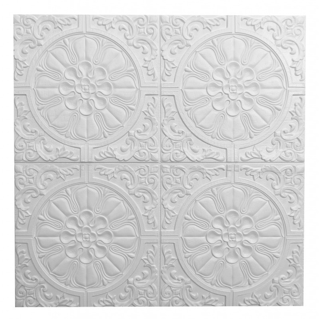 Панель стінова самоклеюча декоративна 3D біла 700x700x7,5мм (175), Білий, Білий