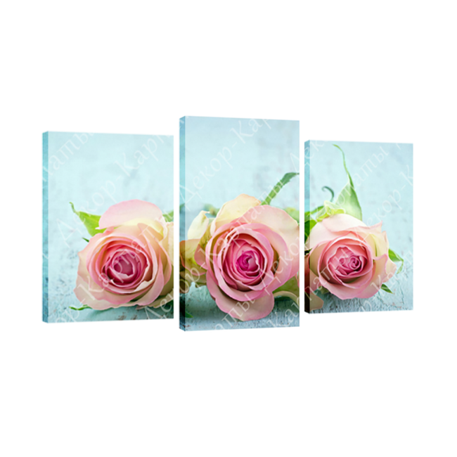 Картина модульная 3 части Розовые розы 70 х 110 см (8310-С-33)