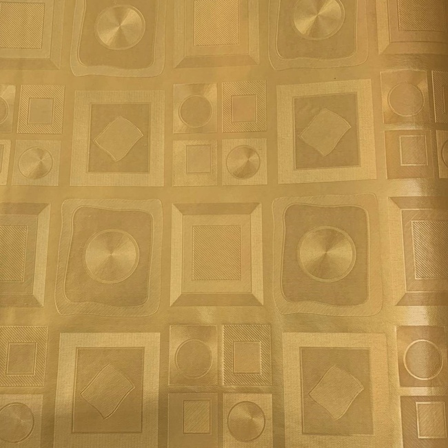 Клейонка на стіл ПВХ на тканній основі з запахом ванілі Орнамент золотистий 1,4 х 1м (100-213), Золотистый, Золотистий