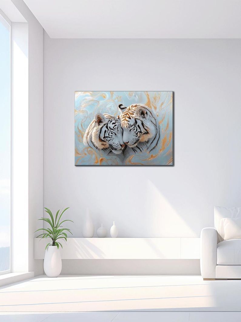 Картина на холсте МАKO " Пара белых тигров " 50x70 см MK10563_5070