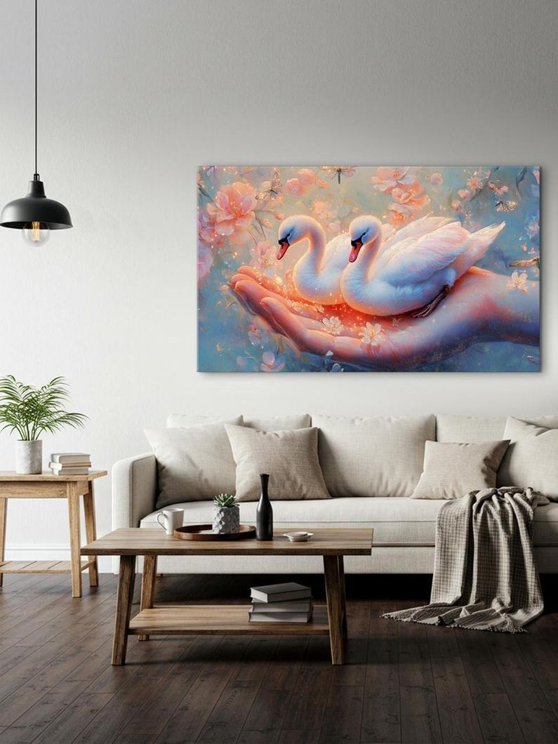 Картина на холсте МАKO " Лебеди в ладонях " 60x100 см MK10582