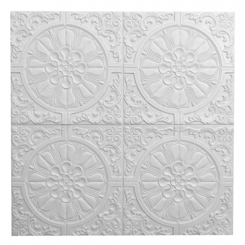 Панель стінова самоклеюча декоративна 3D біла 700x700x7,5мм (175), Білий, Білий