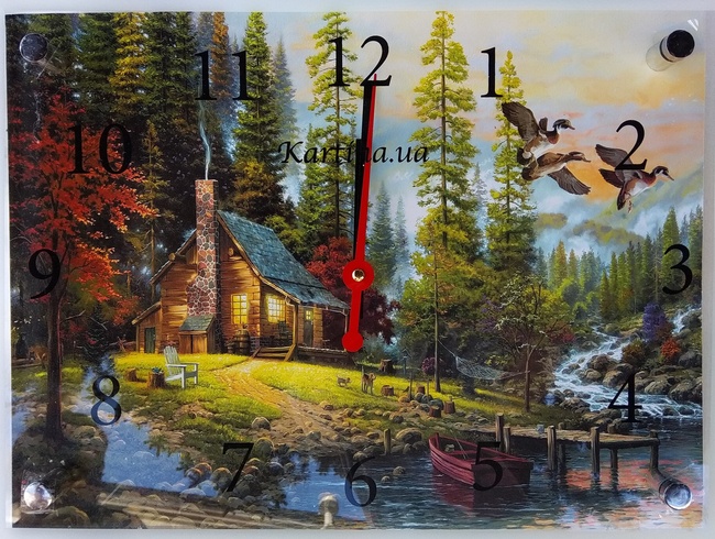 Часы-картина под стеклом Дом в лесу 30 см x 40 см (3849 - К347)