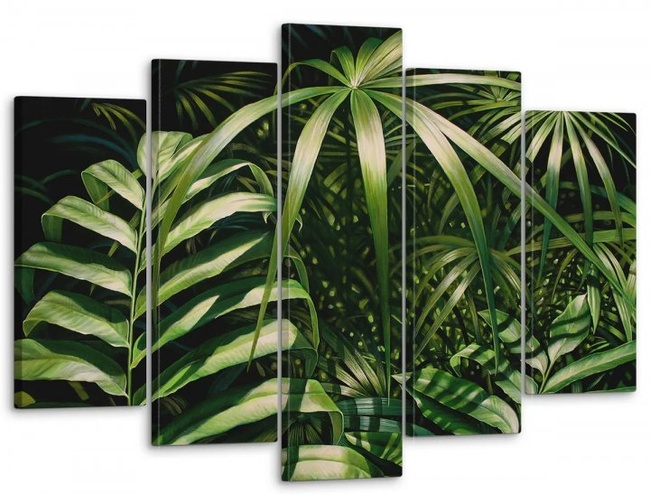 Модульная картина в спальню для интерьера "Зеленые папоротники" 5 частей 80 x 140 см (MK50093)