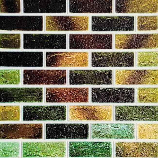 Панель стінова самоклеюча декоративна 3D під цеглу зелений мікс 700х770х5мм (141), Зелений, Зелений