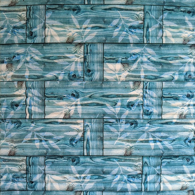 Панель стінова самоклеюча декоративна 3D бамбукова кладка бірюза 700x700x8.5мм (053), Бирюзовый, Бірюзовий