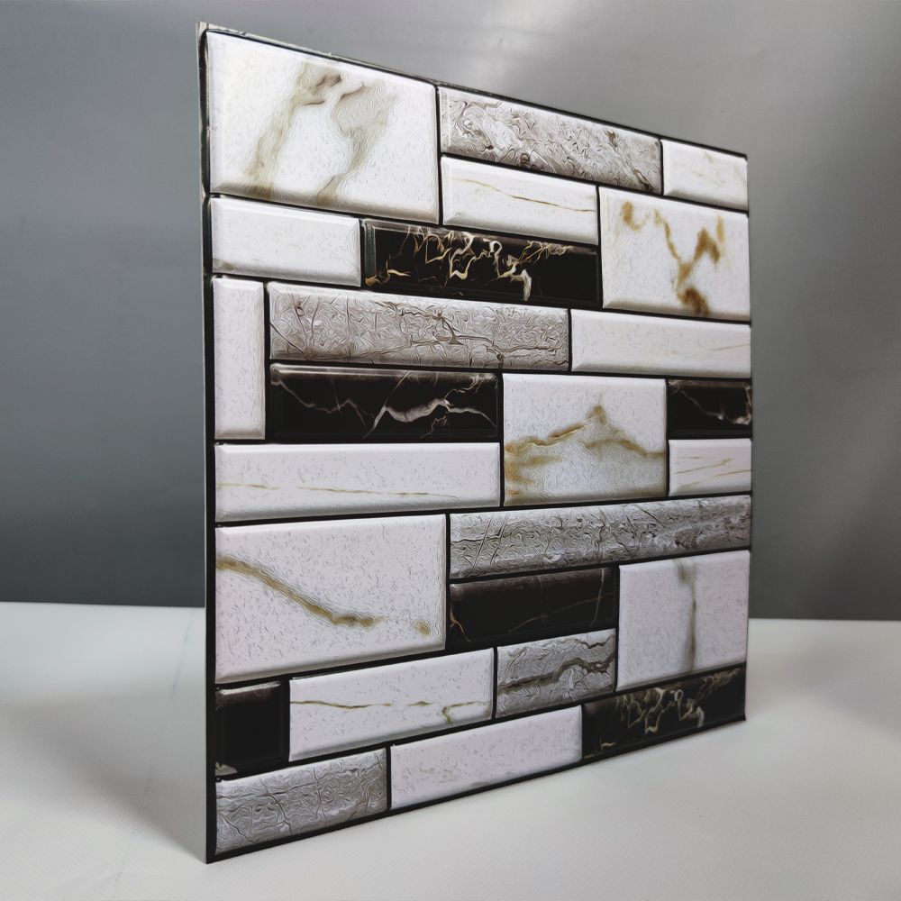 Панель стінова декоративна ПВХ плитка на самоклейці квадрат 300Х300Х5ММ, ЦІНА ЗА 1 ШТ (СПП-602), Чорно-білий, Чорно-білий