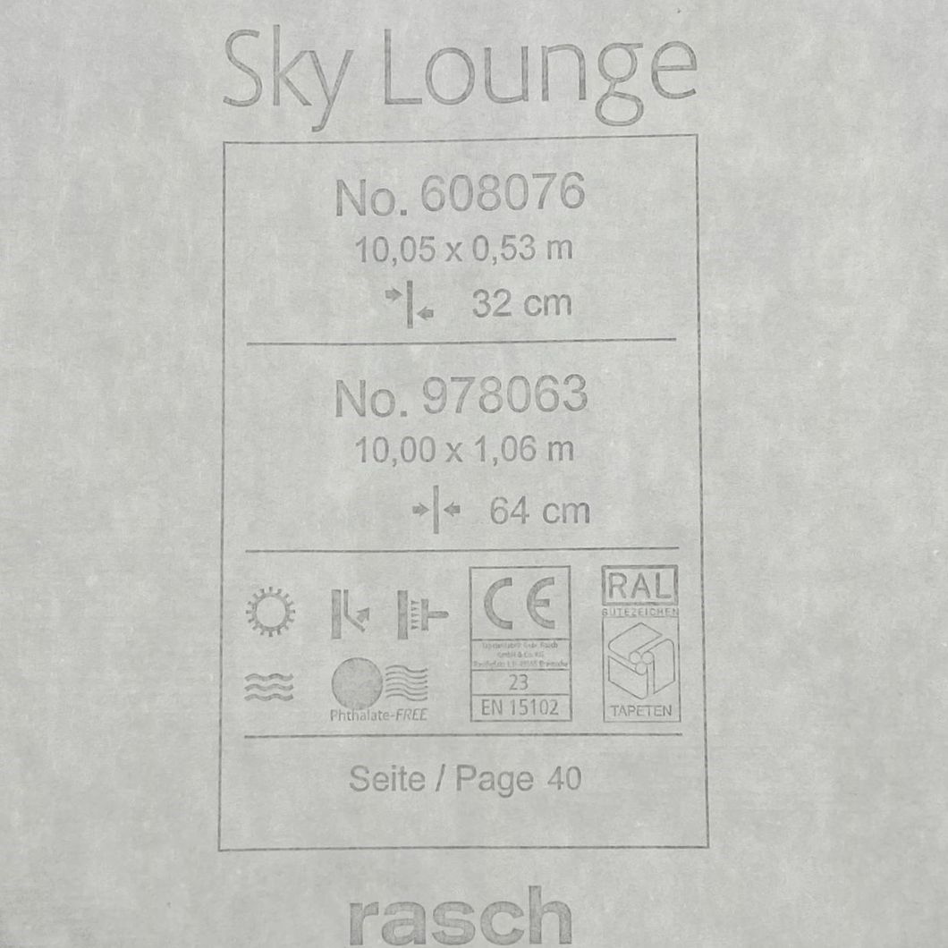 Шпалери вінілові на флізеліновій основі сині Rasch Sky Lounge 1,06 х 10,05м (978063)