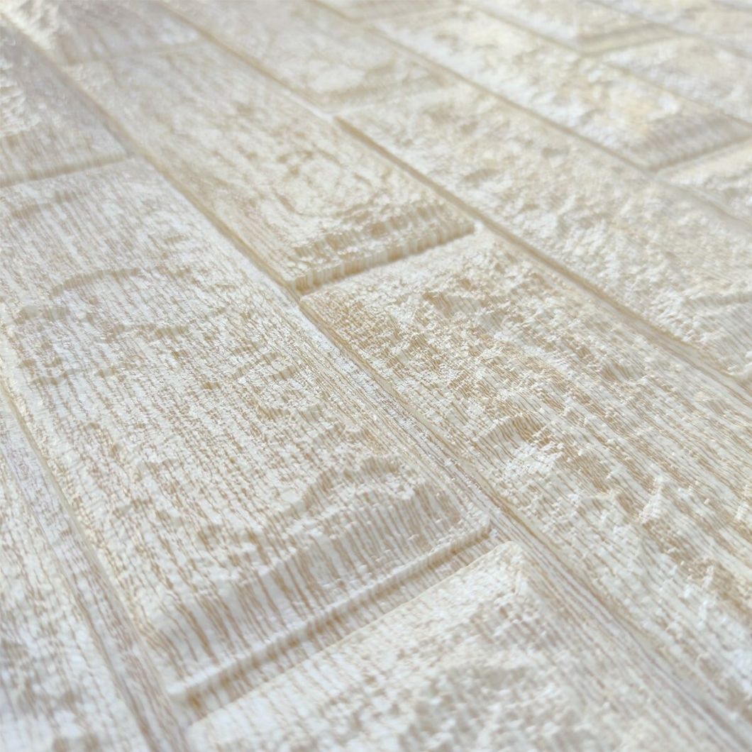 Панель стеновая самоклеющаяся декоративная 3D под кирпич бежевая полоска 700x770x5мм (184), Бежевый, Бежевый