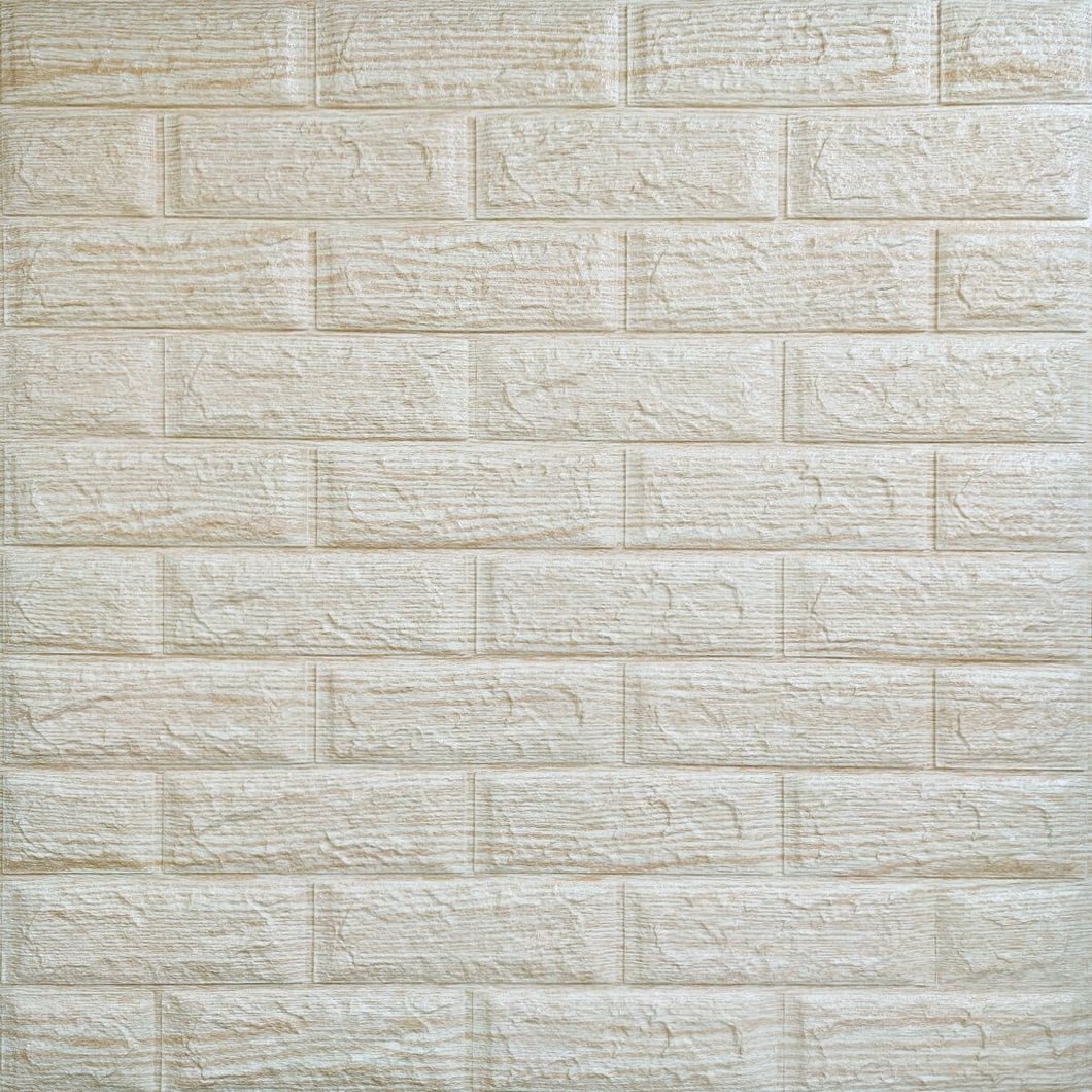 Панель стінова самоклеюча декоративна 3D під цеглу бежева полоска 700х770х5мм (184), Бежевий, Бежевий