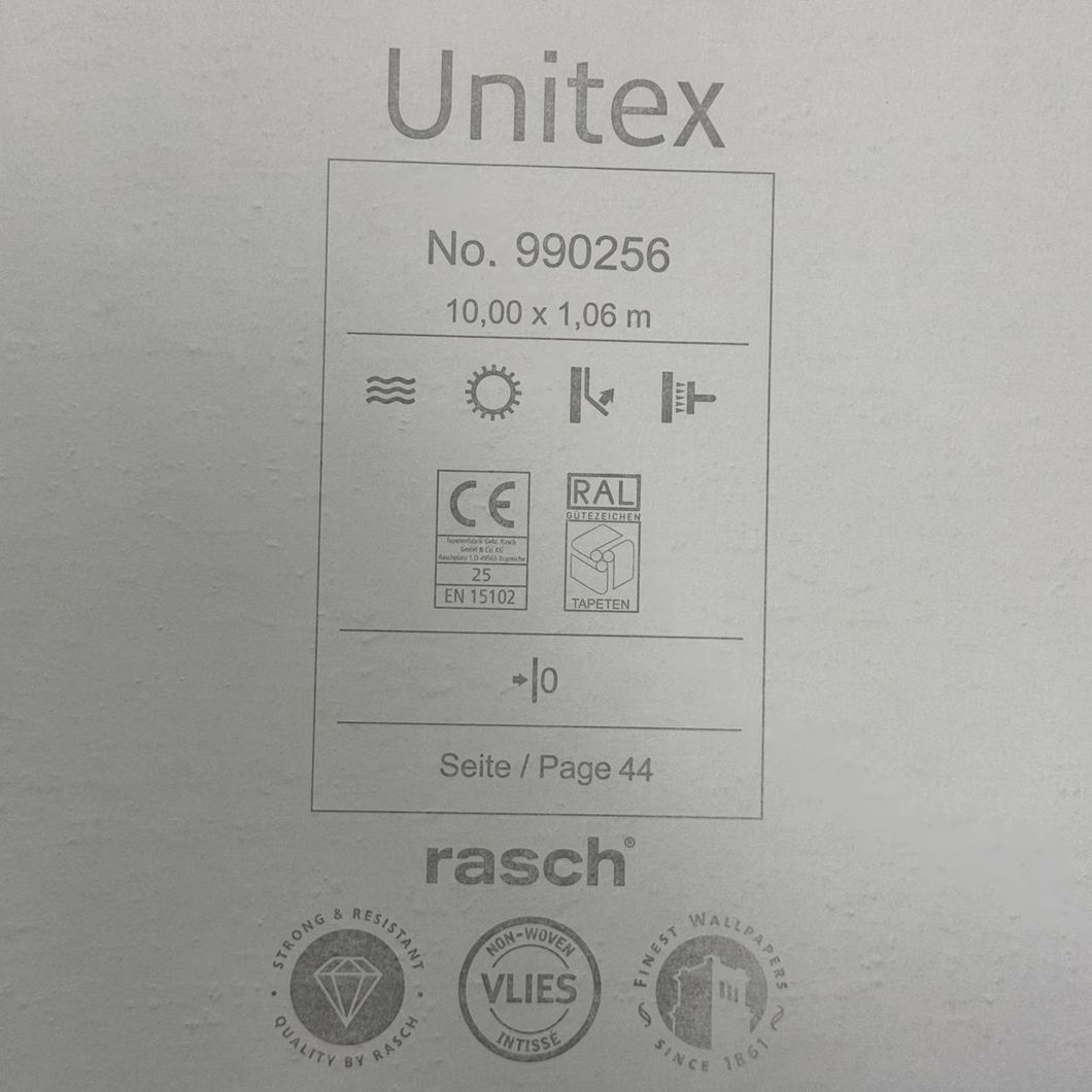 Шпалери вінілові на флізеліновій основі Rasch Unitex світло бежеві 1,06 х 10,05м (990256)