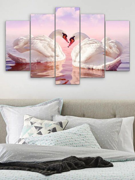 Модульна картина велика у вітальню / спальню для інтер'єру "Лебеді" 5 частин 80 x 140 см (MK50140)