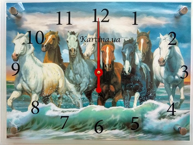 Часы-картина под стеклом Лошади 30 см x 40 см (3850 - К366)