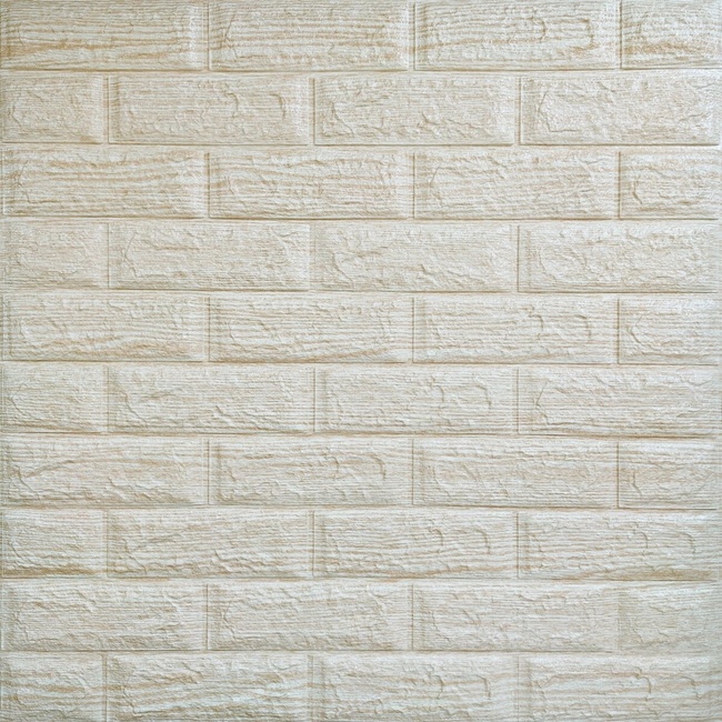 Панель стеновая самоклеющаяся декоративная 3D под кирпич бежевая полоска 700x770x5мм (184), Бежевый, Бежевый