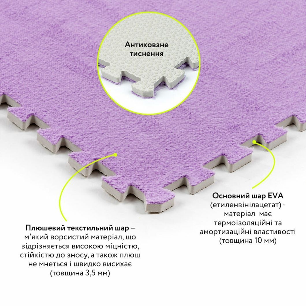 Підлога-пазл плюшевий ФІОЛЕТОВИЙ 60*60*1cm (D) SW-00002087, Фиолетовый, Фіолетовий