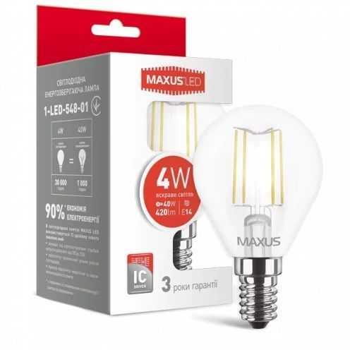 Лампа світлодіодна LED MAXUS G45 4W E14 яскравий колір (1-LED-548-01)